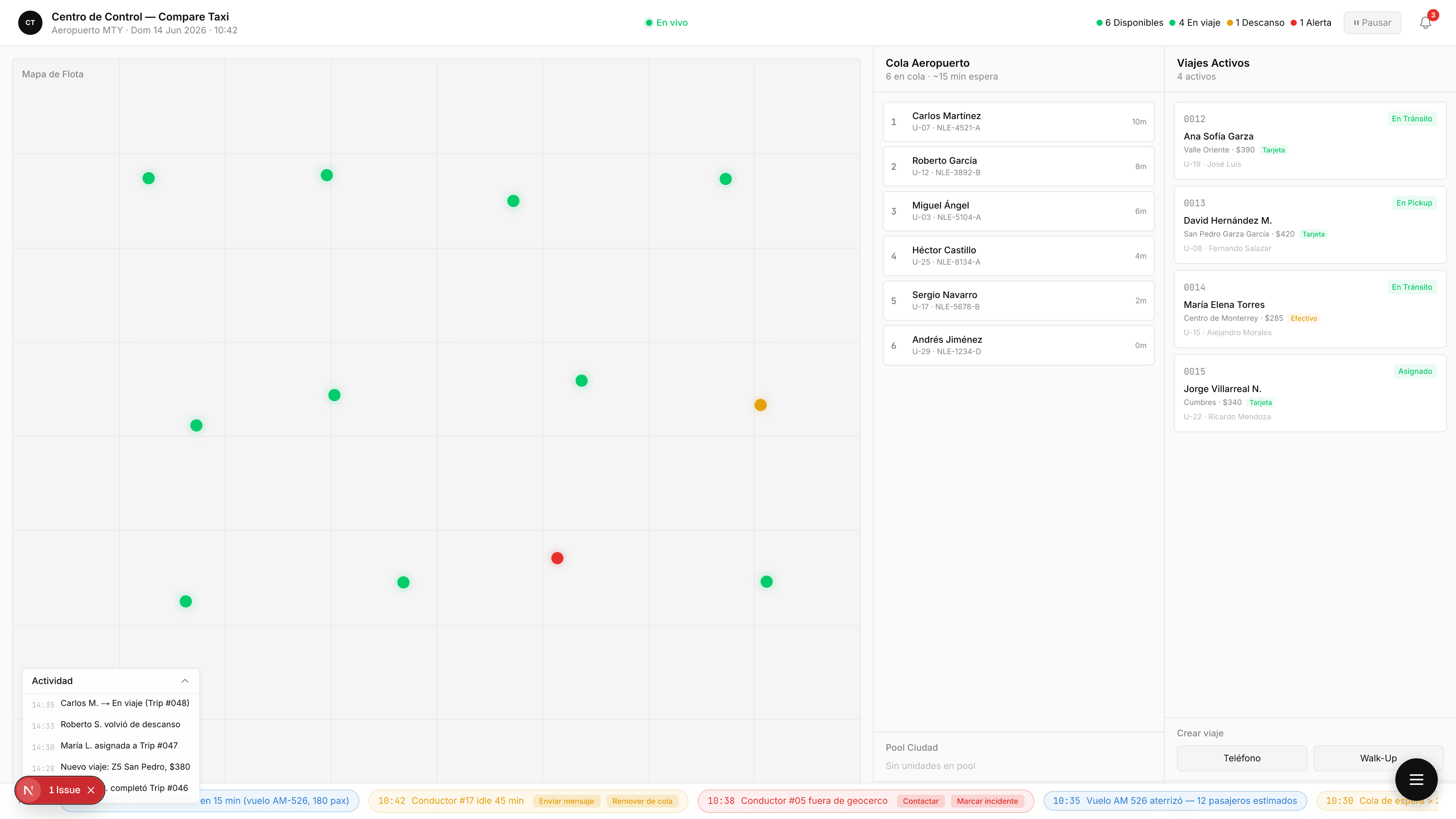 Mapa de flota MexMob — ubicación GPS en tiempo real de todas las unidades